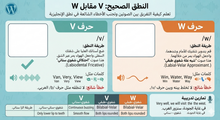 نطق حرف V مقابل حرف W: لماذا تسمع Wery بدل Very؟